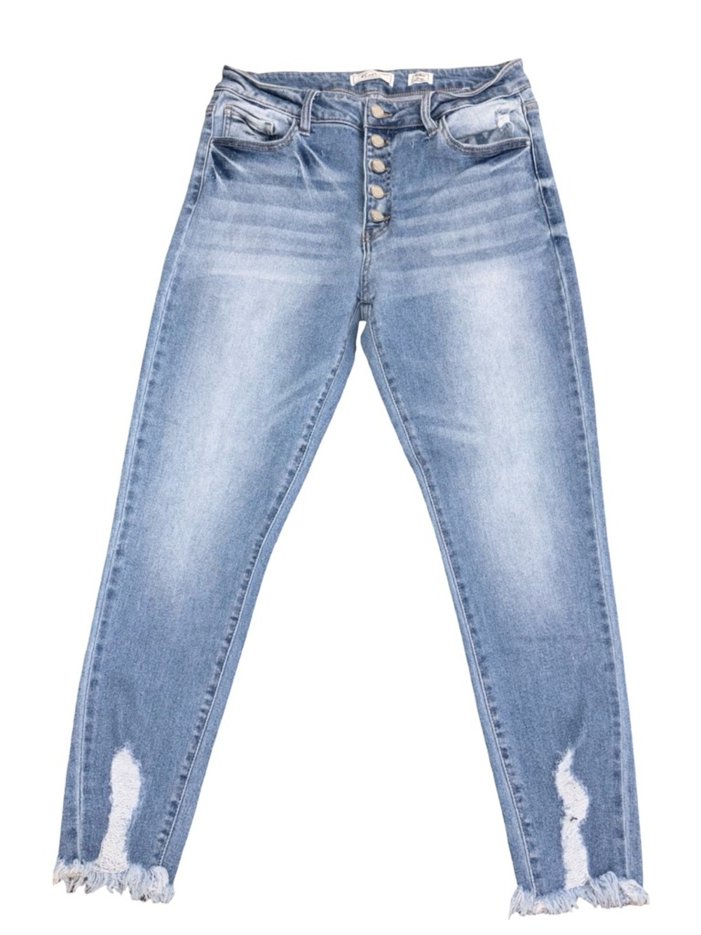 KanCan Signature Kurvy Mid Rise Ankle Skinny Jeans Button Fly Distressed Size 30